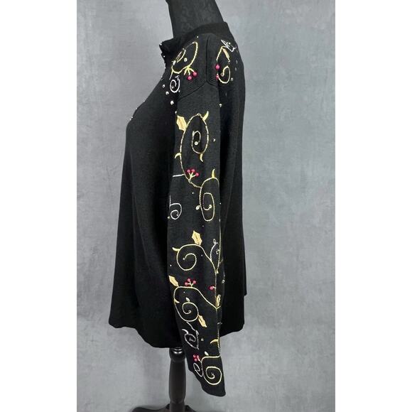 Quacker Factory Cardigan Sweater Full Beaded Zipper Womens 1X Black Sequins - Picture 6 of 13